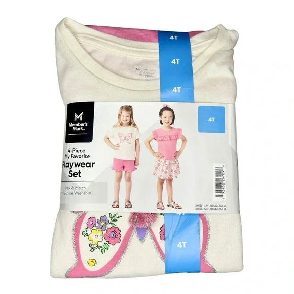 Member’s Mark Other - NEW Girls 4 Piece Playwear Set - 2 tops & 2 bottoms​